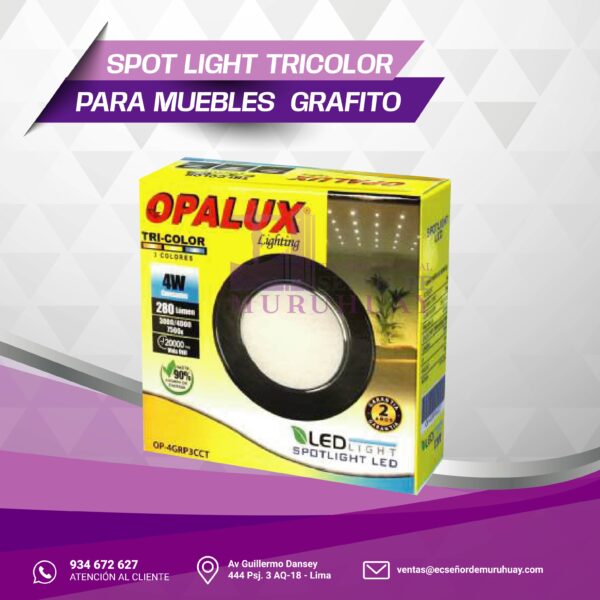 SPOT LIGHT TRICOLOR PARA MUEBLE GRAFITO